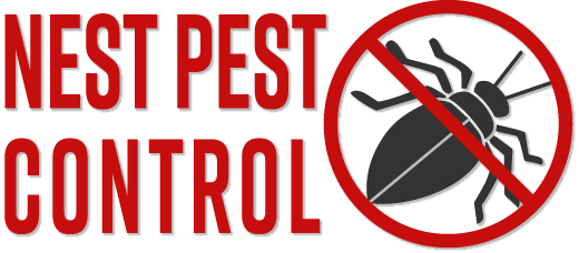 Nest Pest Control logo of circle and bar crossing bug icon